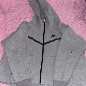 Nike Grey Hooded Full-Zip Sweatshirt with Black Accents
